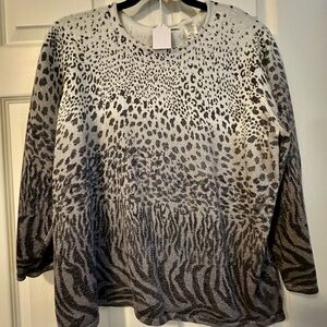 Alfred Dunner Black and Gray Ombré Animal Print Long Sleeve Top